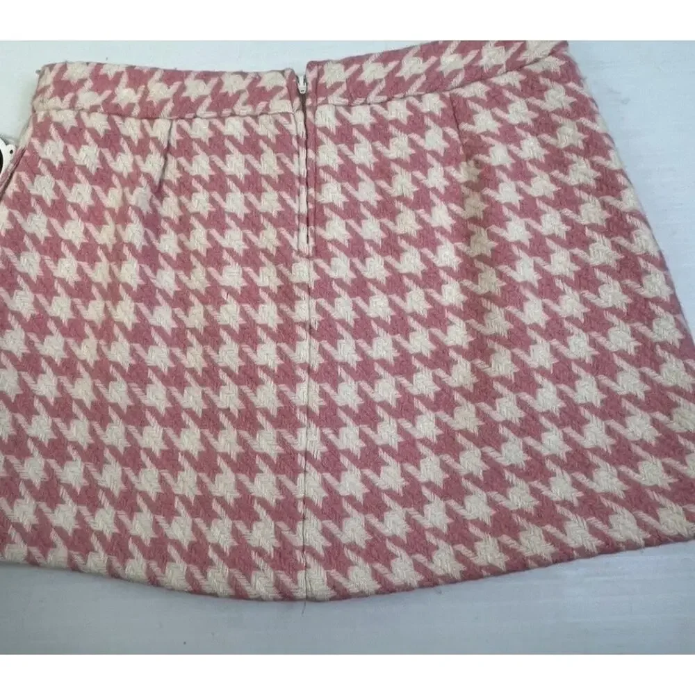 Paul & Joe For Target Wool Mini Skirt Women's 7 Pink Houndstooth Academia Preppy